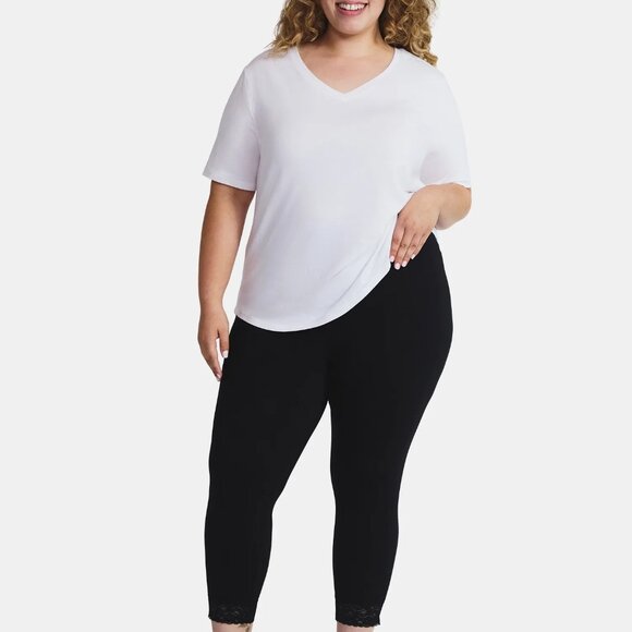 Terra & Sky Women’s Plus 2X & 3X Lace Capri Leggings Black Stretch Comfort Fit - Picture 2 of 5